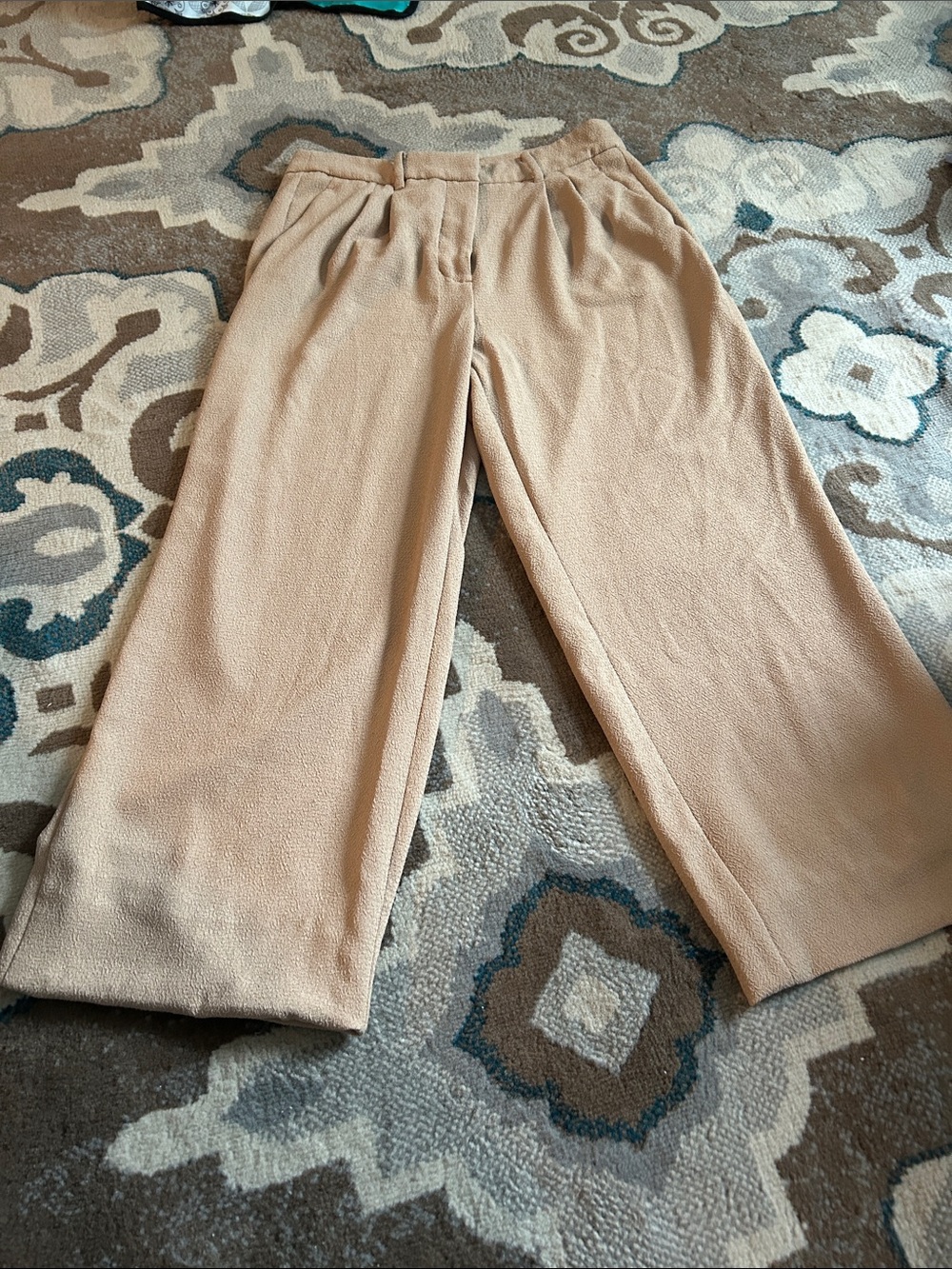 Nine West Beige Wide-Leg Pleated Trousers